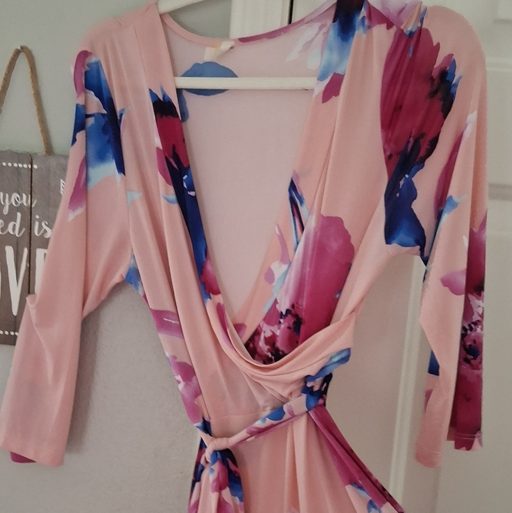 Pink Blush Wrap Maxi Dress Pink Floral Long Wedding Guest Large - Picture 4 of 7
